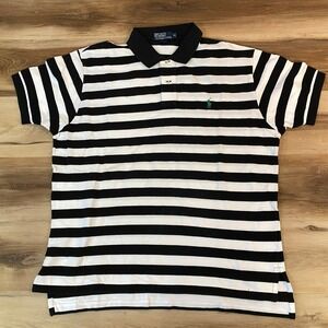 Polo Ralph Lauren Shirt Mens XL Black White Striped Short Sleeve Pique Pony Logo